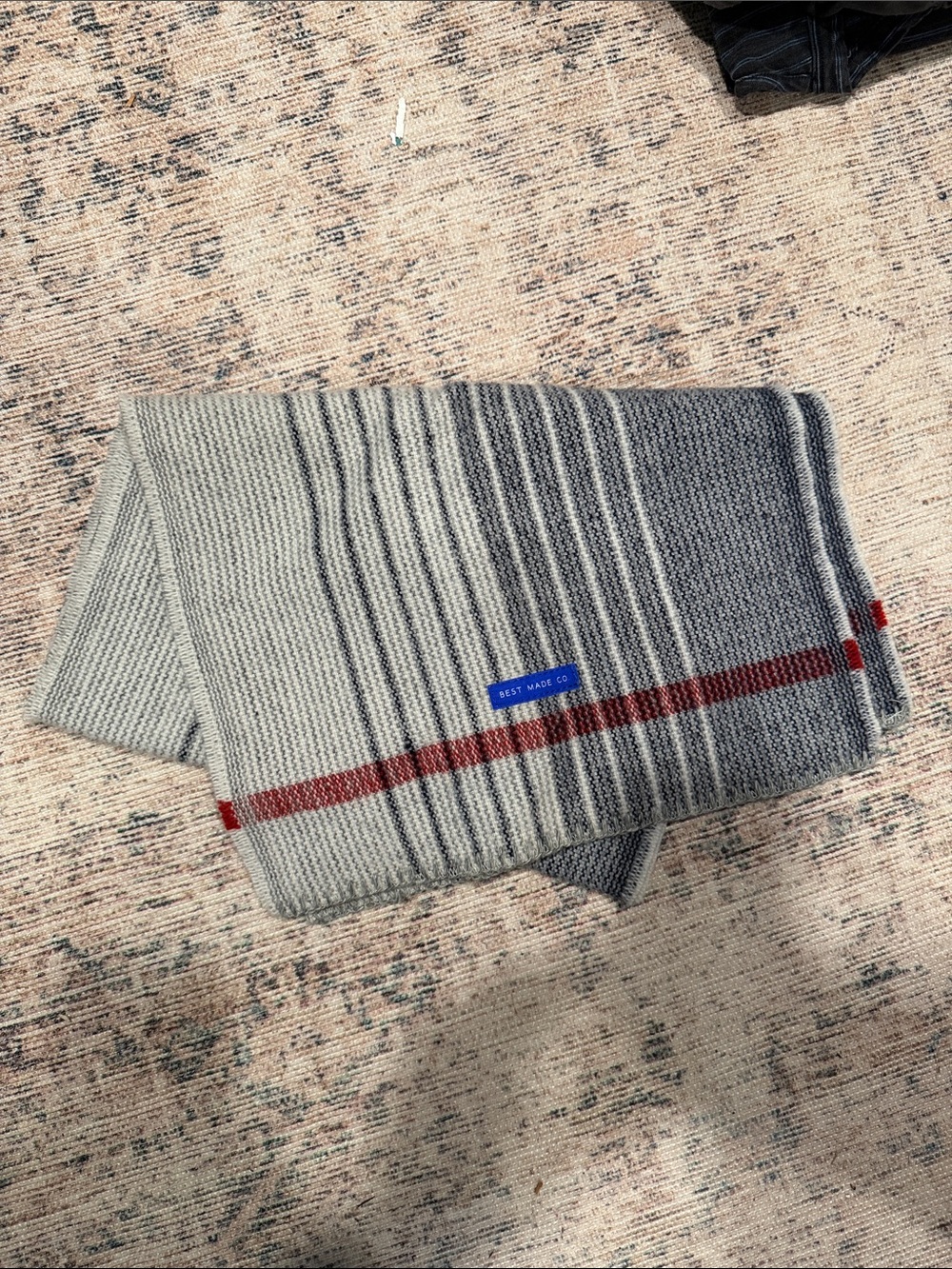 Men's Grey Knit Scarf with Red Accent Stripe by Best Made Co.